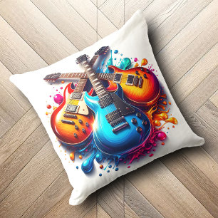 Farbenfrohe Gitarren Live Life Out Loud mit Musik Kissen
