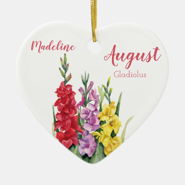 Farbenfrohe Gladiolus August Birth Blume Keramik Ornament (Vorne)