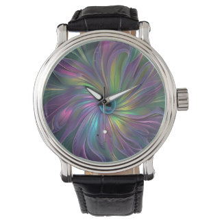 Farbenfrohe Glänzende Fantasy-Blumen-Abstrakte Fra Armbanduhr
