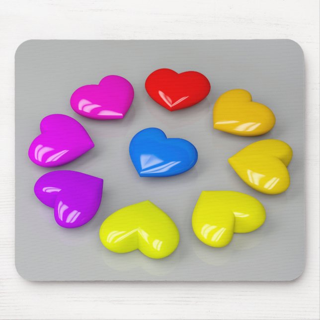Farbenfrohe glänzende Herzen Mousepad (Vorne)