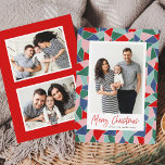 Farbenfrohe Gläser Frohe Weihnachten 3 Foto<br><div class="desc">Versenden Sie mit diesen modernen Weihnachtskarten Urlaubsgrüße an Freunde und Familie. Das Design zeigt Ihr Lieblings-Vertikal-Foto, gerahmt in Weiß, mit einem Hintergrund von mattierten Aquarellfarben in den Farben Rot, Blau, Grün, Aqua, & Rosa. "Frohe Weihnachten" wird unten in einem roten, handgeschriebenen Pinselskript angezeigt. Personalisieren Sie die Rückseite der Karte mit...</div>