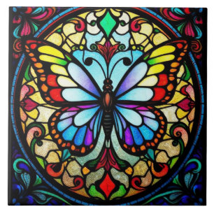Farbenfrohe Glaskugel Schmetterling Lebende Kunst Fliese