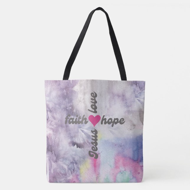 Farbenfrohe Glaube Hoffnung Liebe Jesus Kreuz Tasche (Vorderseite)