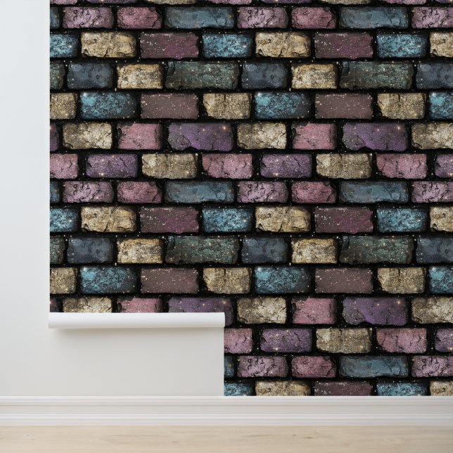 Farbenfrohe Glitzer Brick Pattern Tapete (Anwendung)