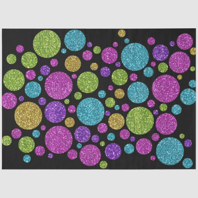 Farbenfrohe Glitzer Dots Black Seidenpapier (Vorderseite)