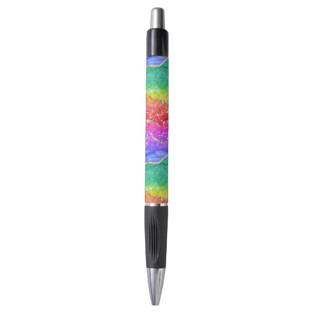Farbenfrohe Glitzer mit leuchtendem Regenbogen Kugelschreiber (Vorderseite Vertikal)