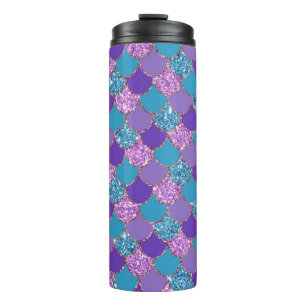 Farbenfrohe glitzernde Mermaid-Skalen Thermosbecher