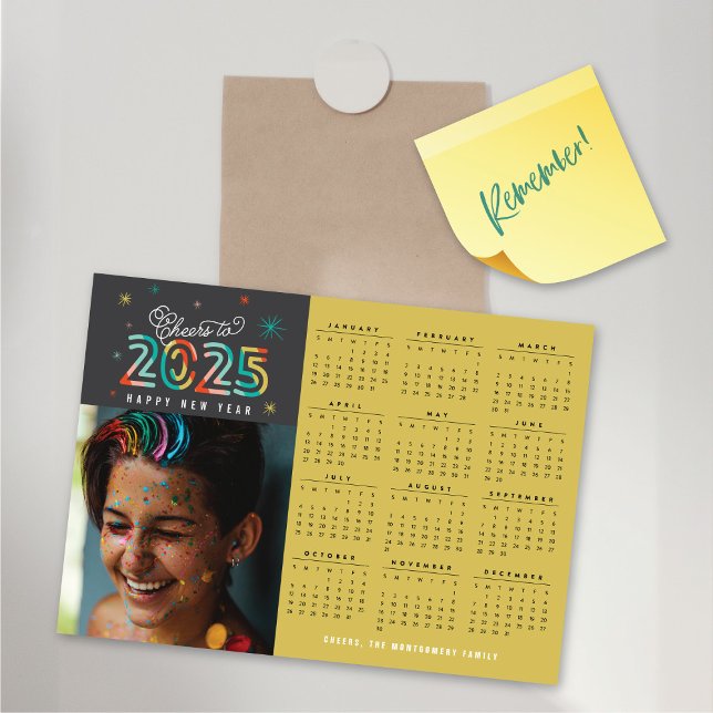 Farbenfrohe Glückwünsche 2025 Kalender Neujahr Mag Magnetkarte (Colorful Cheers 2025 Calendar New Year Magnetic Card @ fat_fa_tin)