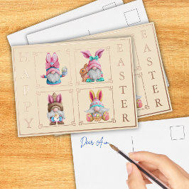 Farbenfrohe Gnome Happy Oaster Folien Feiertagspostkarte