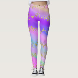 Farbenfrohe Gold Glitzer Einhorn Leggings