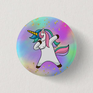 Farbenfrohe Gold Speckled Magical Dabbing Einhorn Button
