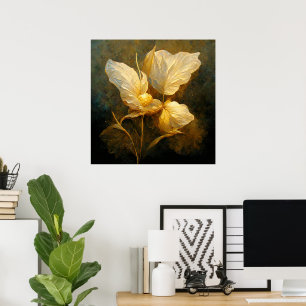 Farbenfrohe goldene Blume in Gelb- und Brauntönen Poster