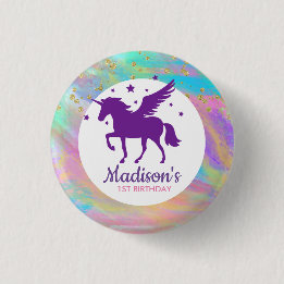 Farbenfrohe goldene Fesseln Lila Einhorn Geburtsta Button