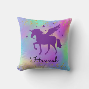 Farbenfrohe goldene Fesseln Lila Einhorn Kissen
