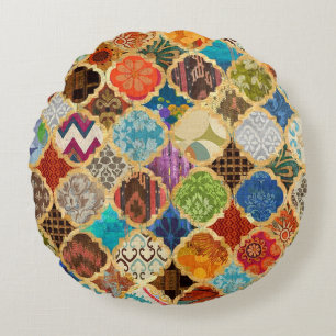 Farbenfrohe goldmarokkanische Ottoman Moderne Pouf Rundes Kissen