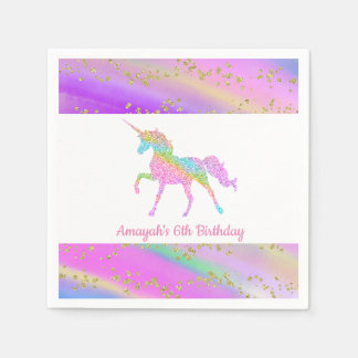 Farbenfrohe Goldmedaille Glitzer Speckled Unicorn Serviette