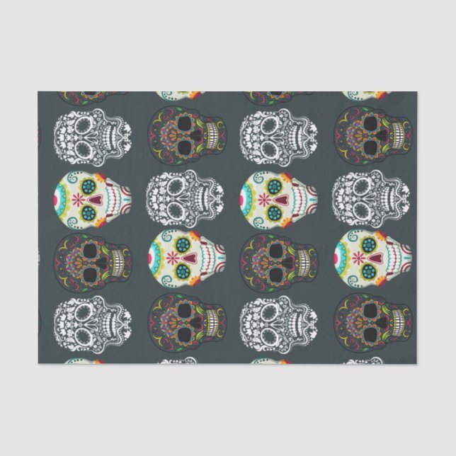 Farbenfrohe Gothic Sugar Skull Halloween-Party Ges Seidenpapier (Vorderseite)