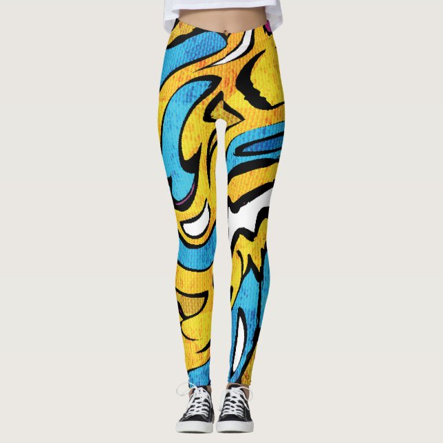 Farbenfrohe Graffiti-Abstrakter schwarzer Hintergr Leggings (Vorderseite)