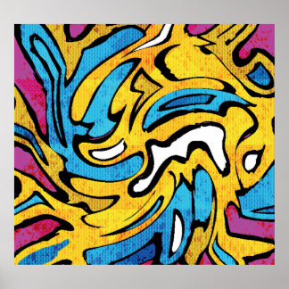 Farbenfrohe Graffiti-Abstrakter schwarzer Hintergr Poster