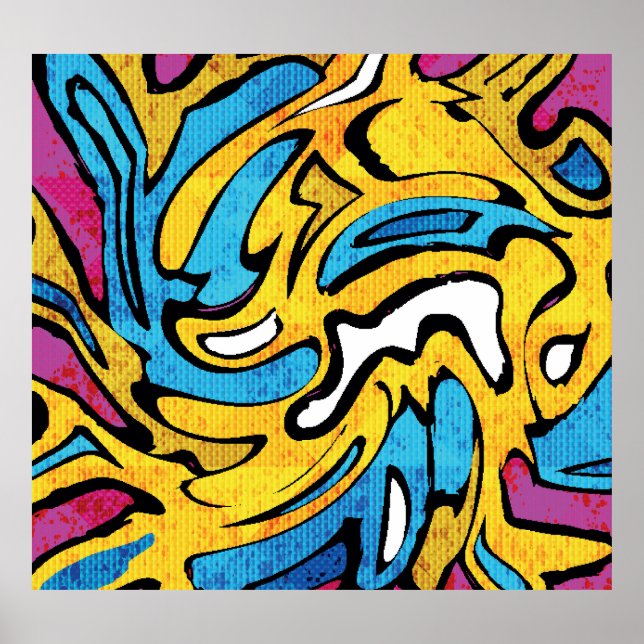 Farbenfrohe Graffiti-Abstrakter schwarzer Hintergr Poster (Vorne)