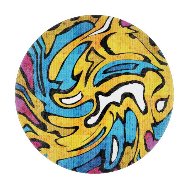 Farbenfrohe Graffiti-Abstrakter schwarzer Hintergr Schneidebrett (Vorderseite)