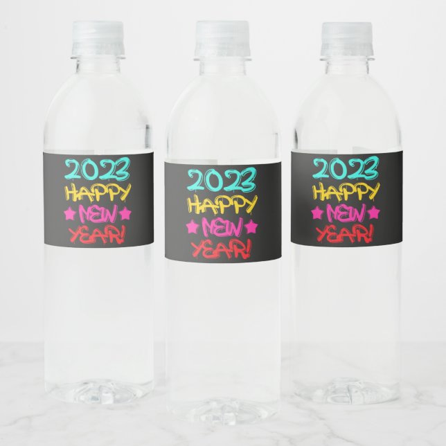 Farbenfrohe Graffiti Frohes Neues Jahr 2023 in Ret (Flaschen)