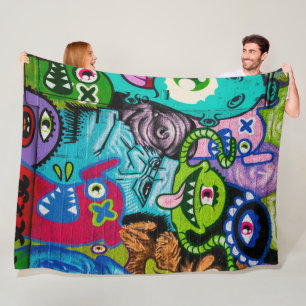 Farbenfrohe Graffiti Monster Kunst, Dichtung und M Fleecedecke