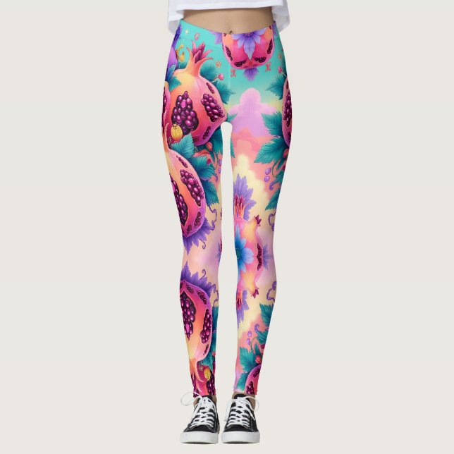 Farbenfrohe Granatapfel Leggings (Vorderseite)