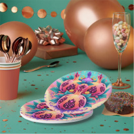 Farbenfrohe Granatapfel Pappteller