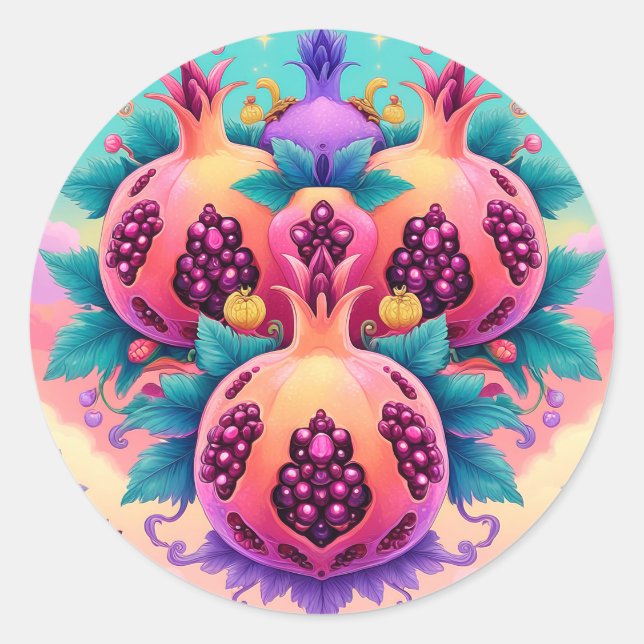 Farbenfrohe Granatapfel Runder Aufkleber (Vorderseite)