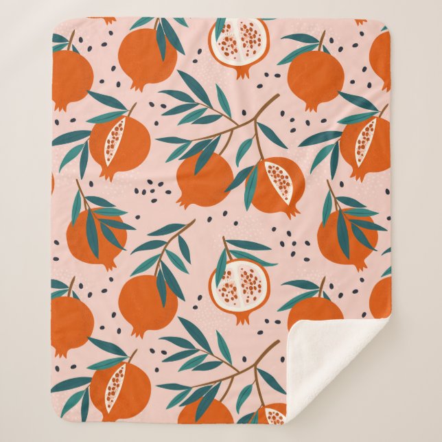 Farbenfrohe Granatapfelmuster Sherpadecke (Vorderseite)