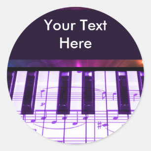 Farbenfrohe Grand Piano-Tastatur und Musiknoten Runder Aufkleber