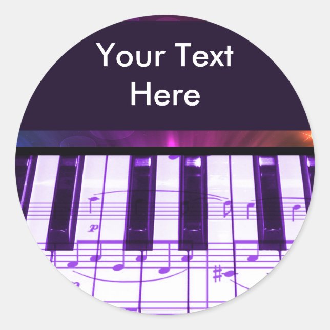 Farbenfrohe Grand Piano-Tastatur und Musiknoten Runder Aufkleber (Vorderseite)