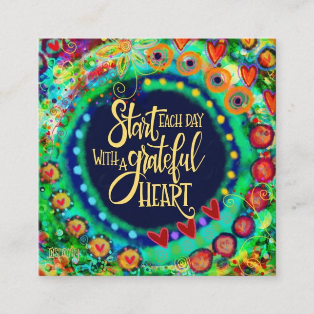 Farbenfrohe Grateful Inspirivity Contact Card Quadratische Visitenkarte (Vorderseite)
