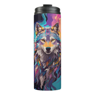Farbenfrohe graue Wolf Neon Farben Thermosbecher