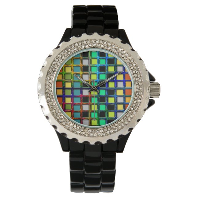 Farbenfrohe Grid-gekocht von Shirley Taylor Armbanduhr (Vorderseite)