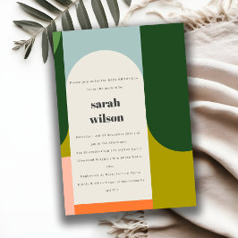 Farbenfrohe Groovy Retro Arch Abstrakte Babydusche Einladung