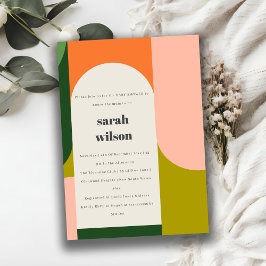 Farbenfrohe Groovy Retro Arch Abstrakte Babydusche Einladung