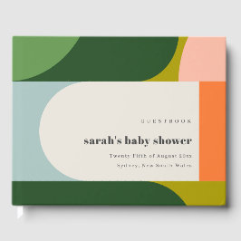 Farbenfrohe Groovy Retro Arch Abstrakte Babydusche Gästebuch