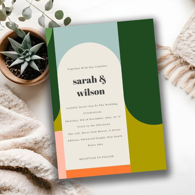 Farbenfrohe Groovy Retro Arch Abstrakte fette Hoch Einladung (Von Creator hochgeladen)