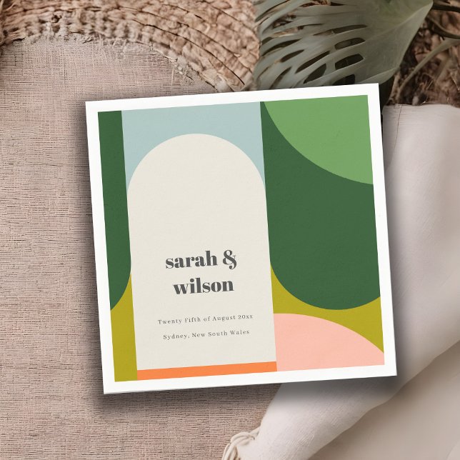 Farbenfrohe Groovy Retro Arch Abstrakte Hochzeit Serviette (Von Creator hochgeladen)