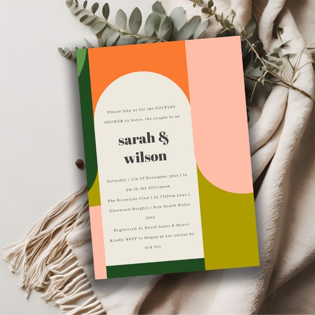 Farbenfrohe Groovy Retro Arch Abstrakte Paare Dusc Einladung (Von Creator hochgeladen)