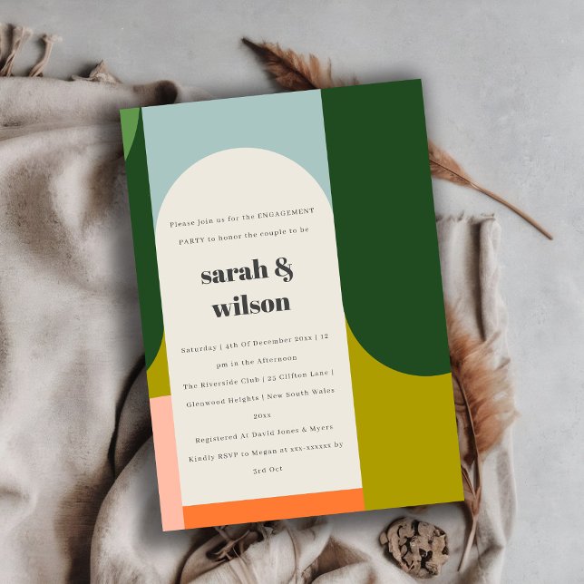 Farbenfrohe Groovy Retro Arch Abstrakte Verlobung Einladung (Von Creator hochgeladen)