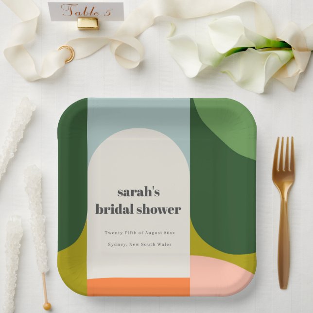 Farbenfrohe Groovy Retro Arch Abstraktes Brautpart Pappteller (Hochzeit)