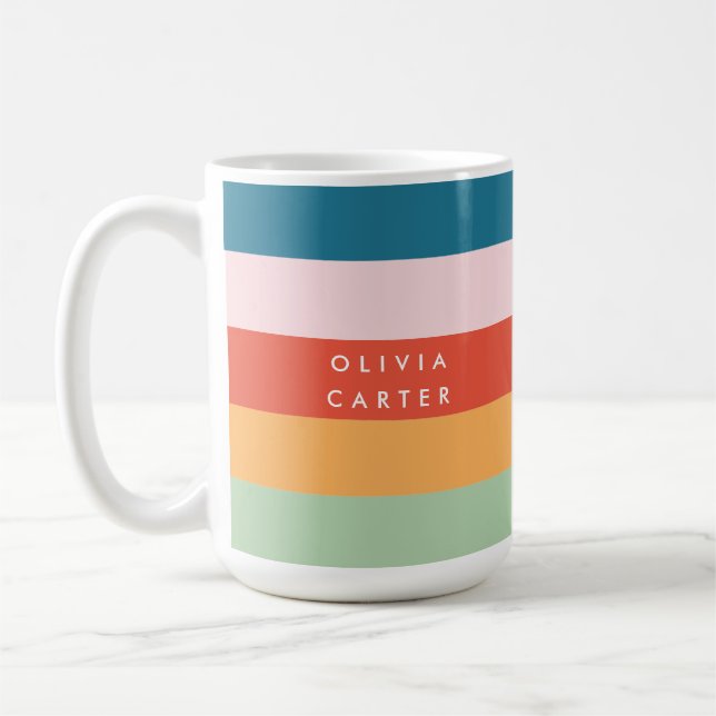 Farbenfrohe Groovy Retro Horizontaler Streifen Nam Kaffeetasse (Links)