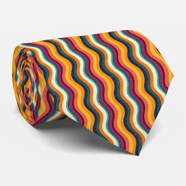Farbenfrohe Groovy Retro Krawatte (Gerollt)