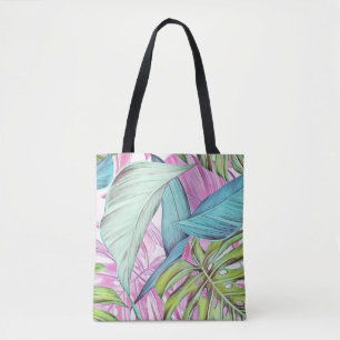 Farbenfrohe große tropische Blätter Aquarell Tasche