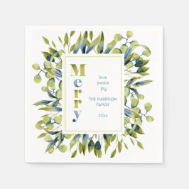 Farbenfrohe Grün Blau Blätter Weihnachten Serviette