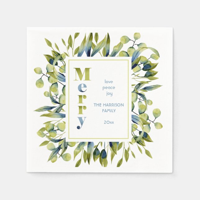 Farbenfrohe Grün Blau Blätter Weihnachten Serviette (Vorderseite)