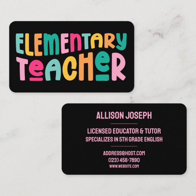 Farbenfrohe Grundschullehrerin Visitenkarte (Vorne/Hinten)